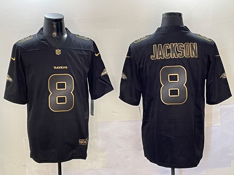 Men Baltimore Ravens #8 Jackson Black Gold 2024 Nike Limited NFL Jersey style 0108